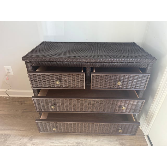 Vintage Henry Link Woven Wicker 4-Drawer Dresser in Sherwin-Williams Black Bean For Sale - Image 6 of 8