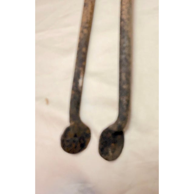 19th Century Antique 18th Century Wrought Iron Turned Brass English Fireplace Tongs Tool 3 For Sale - Image 5 of 10
