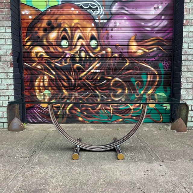 Art Deco Romeo Rega Harp Shaped Chrome and Brass Dining Table For Sale - Image 3 of 12