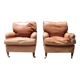 1970s Vintage Leather Club Chairs- A Pair For Sale