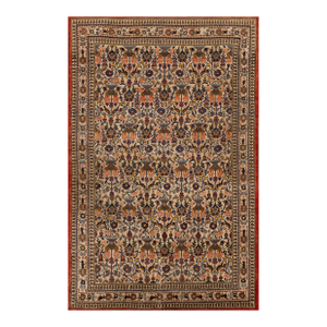1940s Multicolor Rose Vases Antique Persian Qum Rug 3' 5'' X 5' 3'' Handknotted Wool Carpet