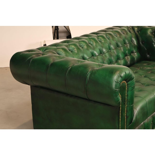 Animal Skin Chesterfield Style Green Leather Sofa For Sale - Image 7 of 16