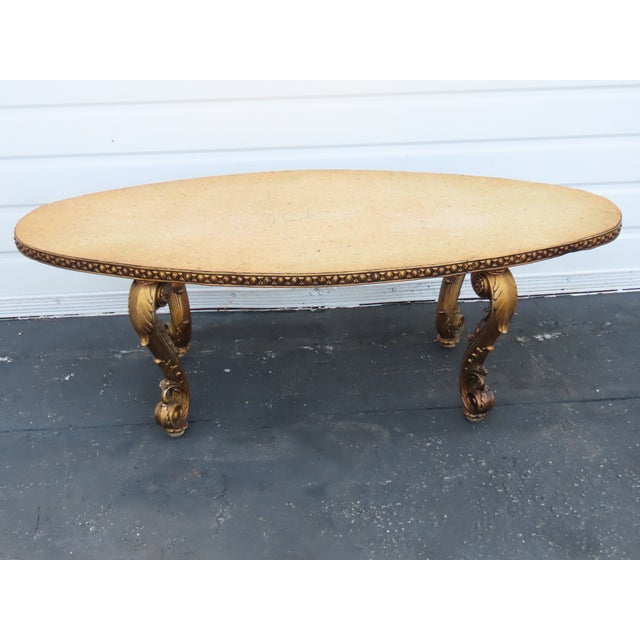 French Antique Gold Finish Oval Marble Top Coffee Table 6640 For Sale - Image 15 of 18