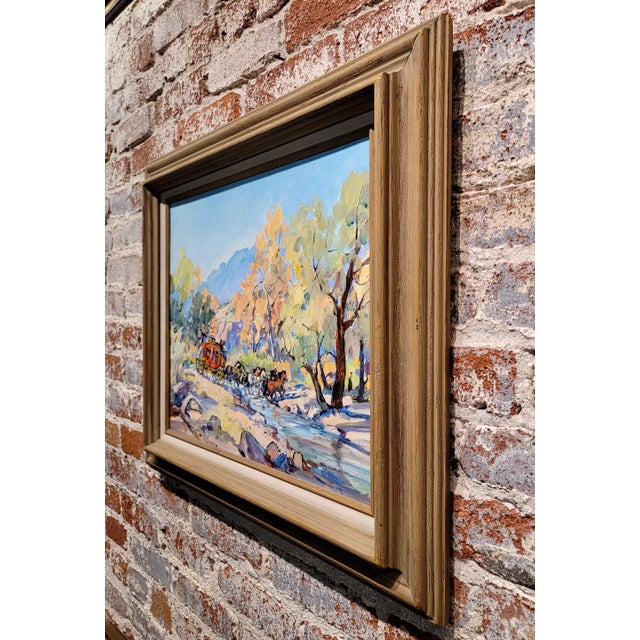 Blue Marjorie Reed -Stagecoach Crossing a Western Landscape-Oil Painting For Sale - Image 8 of 10