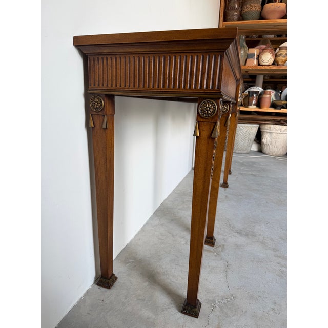 Wood Long- Vintage Neoclassical Style Carved Mahogany Console Table For Sale - Image 7 of 12