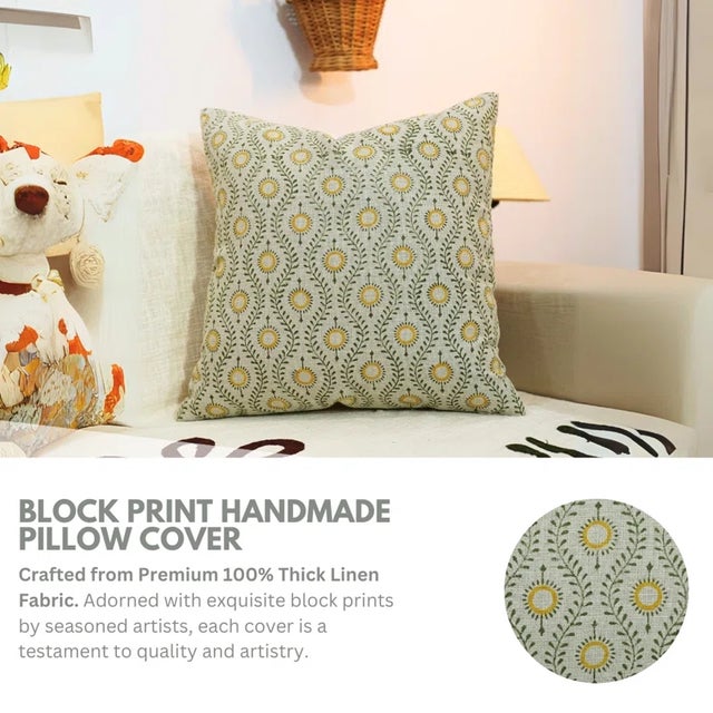 Bring elegance and tradition to your living space with this handmade block print cushion cover, featuring the graceful...