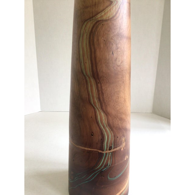 Early 21st Century 2000s Wood Vase With a Swirling Green Pattern and Natural Polish For Sale - Image 5 of 8