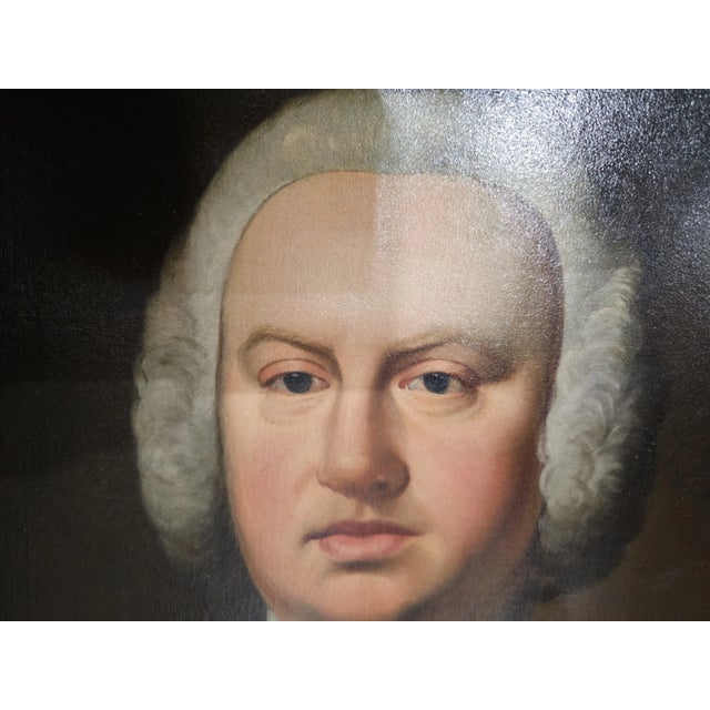 18th C Early Anglo- American Colonial Gentleman Portrait Oil Painting on Canvas For Sale - Image 9 of 11