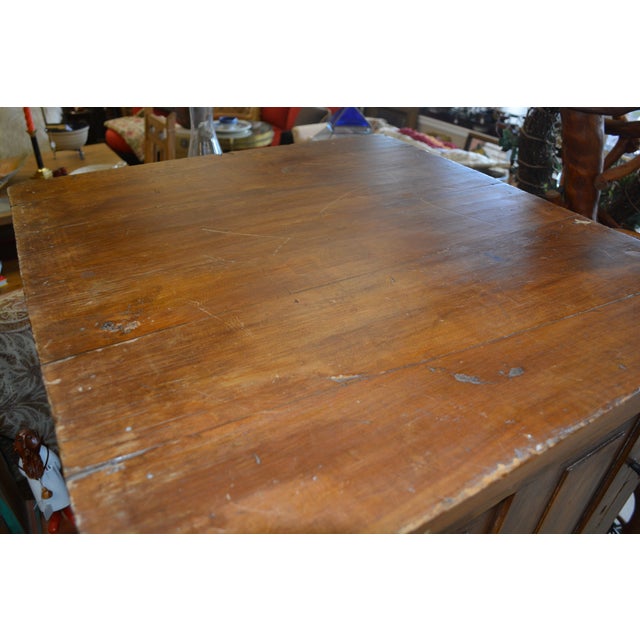 Wood 1940s Vintage Rustic Pine Wood Deep Cabinet With Cupboard / Lower Drawers & Slide Out Center Shelf For Sale - Image 7 of 12