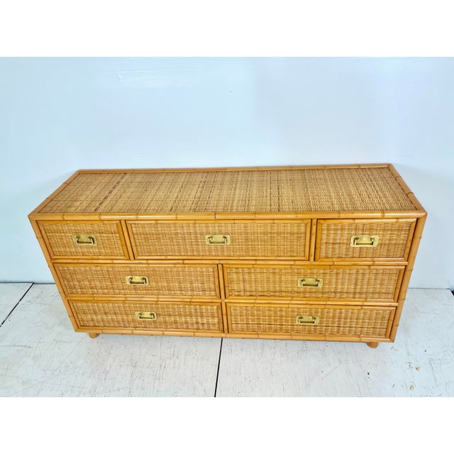Campaign Vintage Campaign Style Faux Bamboo Wicker Chest of Drawers For Sale - Image 3 of 12