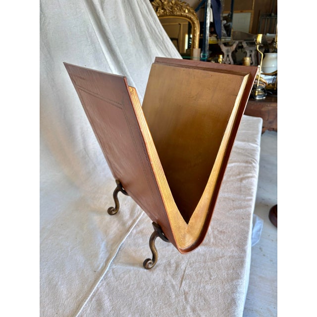 Mid 20th Century Leather and Cast Iron Magazine Rack For Sale - Image 11 of 13
