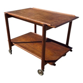Poul Hundevad Vamdrup Danish Teak Expanding Rolling Tea Bar Cart For Sale