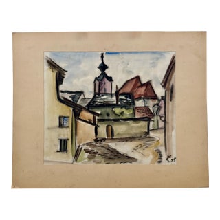 Henry Emil Salloch Original Watercolor on Paper Evening at the Piazzale. 1975. For Sale