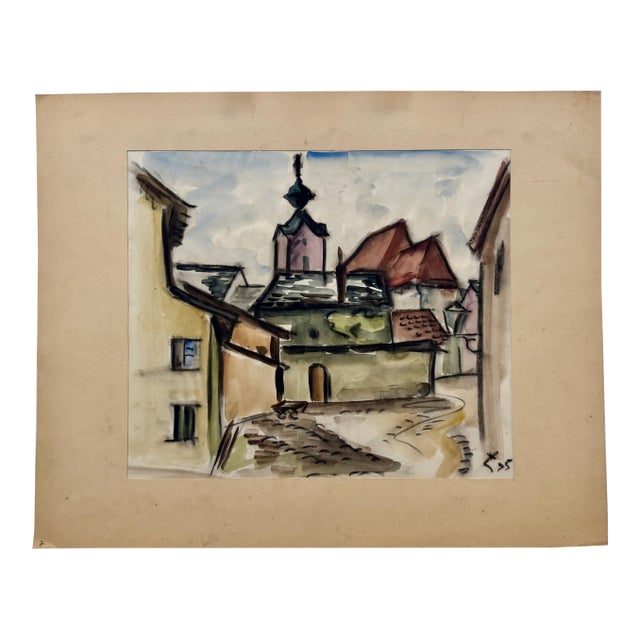 Henry Emil Salloch Original Watercolor on Paper Evening at the Piazzale. 1975. For Sale