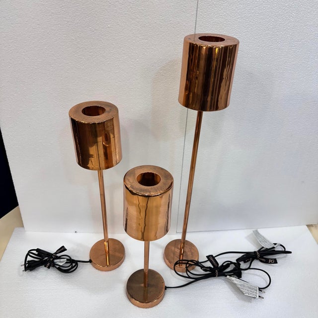 Mid-Century Lamps in Copper, France, 2000s, Set of 3 For Sale - Image 9 of 18