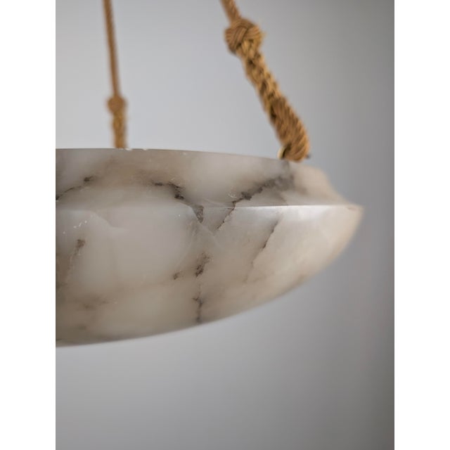 Art Deco Carved Alabaster Pendant Lamp in Black Veining, 1920s For Sale - Image 6 of 11