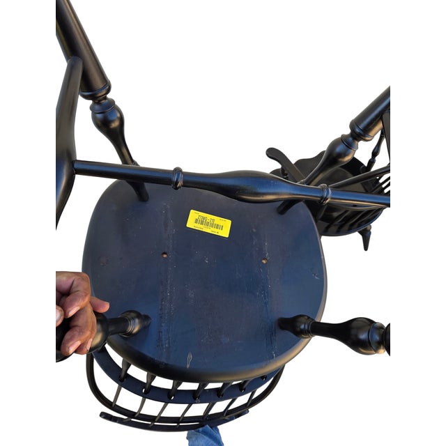 1990s 2 Nichols & Stone Windsor Armchairs Bow Comb Back Saddle Seat Distressed Country For Sale - Image 14 of 16