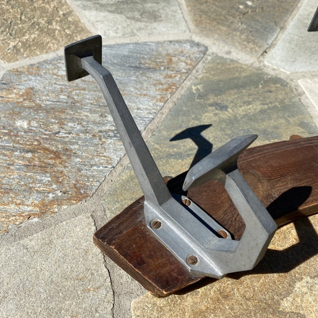 Vintage Mid-Century French Wood and Metal Wall Coat and Hat Rack For Sale - Image 4 of 13