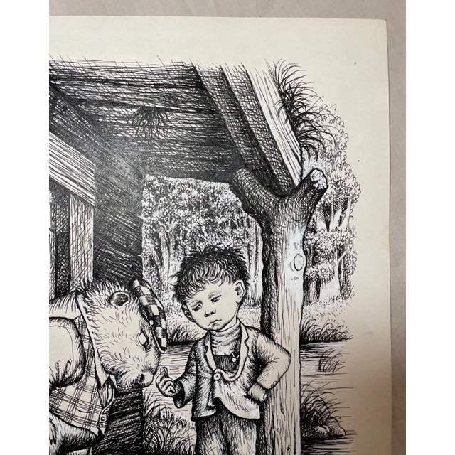 Black 1990s Original Garth Williams Ink Drawing Published Book Illustration Upside Over Art For Sale - Image 8 of 10