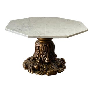Vintage Mid Century White Octagon Marble CoffeeTable With Ornate Gold Base For Sale
