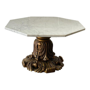 Vintage Mid Century White Octagon Marble CoffeeTable With Ornate Gold Base
