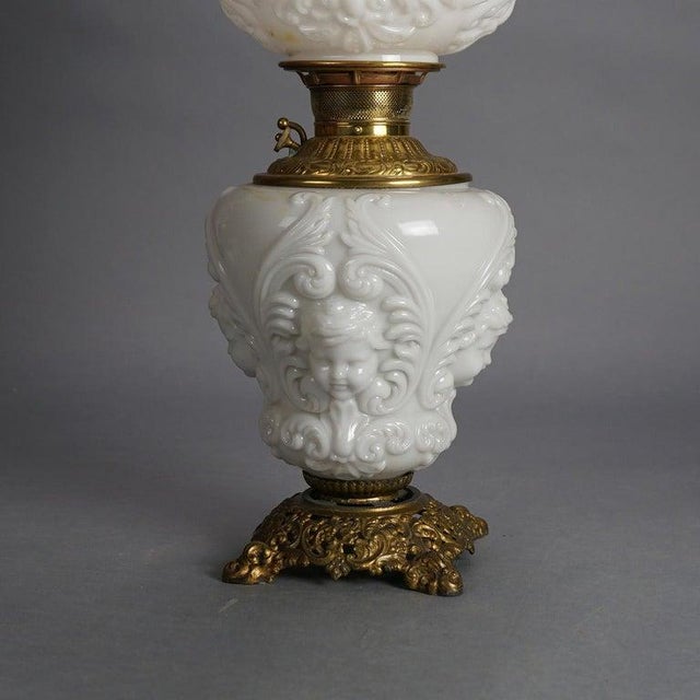 Victorian Antique Blanc De Chine Brass & Bronze Cupid Oil Lamp With Blown Out Glass C1900 For Sale - Image 3 of 12