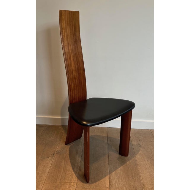 1970s Circa 1970 Scandinavian Chairs in Exotic Wood and Black Leather- a Pair For Sale - Image 5 of 12