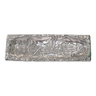 1990s Safari Giraffe Arthur Court Cast Aluminum Repousse Rectangle Serving Platter Tray For Sale