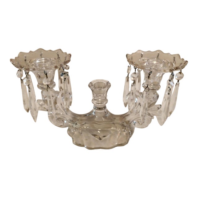 Vintage 1930's Fostoria 3 Candle Glass Candelabra With Prisms For Sale