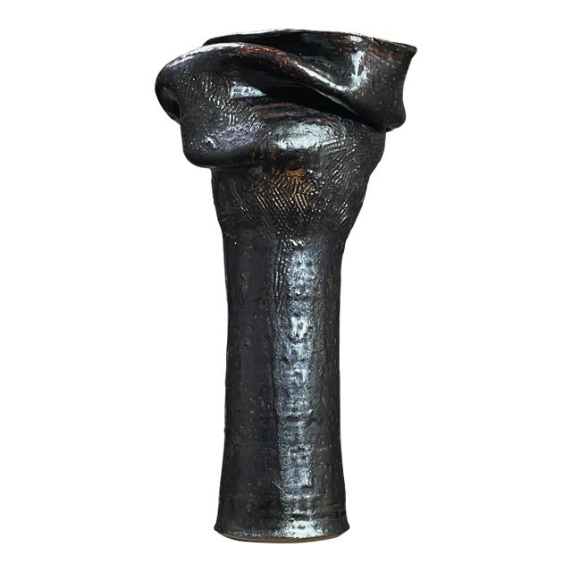 1970s Vintage George Ohr Style Abstract Ceramic Vase, Signed For Sale