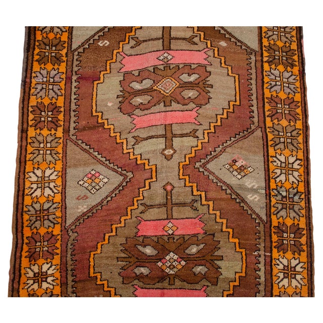 Tan Vintage Hand Knotted Neutral Color Turkish Large Runner Rug - 4′5″ X 10′6″ For Sale - Image 8 of 11