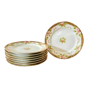 Vintage Porcelain Moriage Cherry Blossom Motif Nippon Dessert Plates - Set of 8