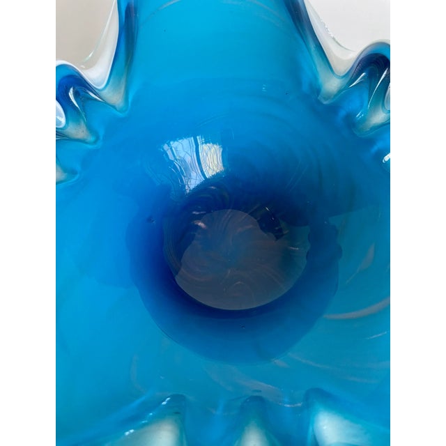 Mid-Century Modern Vintage Blue and White Murano Art Glass Bowl For Sale - Image 3 of 11