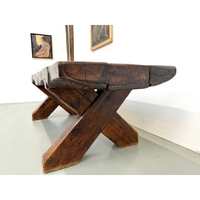 Folk Art Brutalist Table in Oak, 1900s For Sale - Image 9 of 18