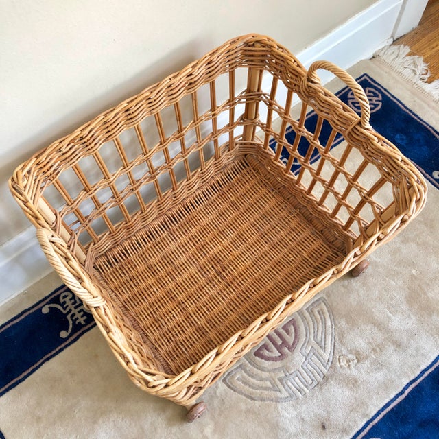 Vintage English Willow Basket on Wheels Chairish