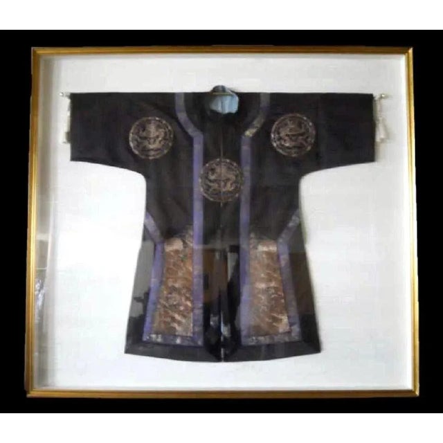 Asian Antique Framed Chinese Silk Dragon Design Robe For Sale - Image 3 of 13