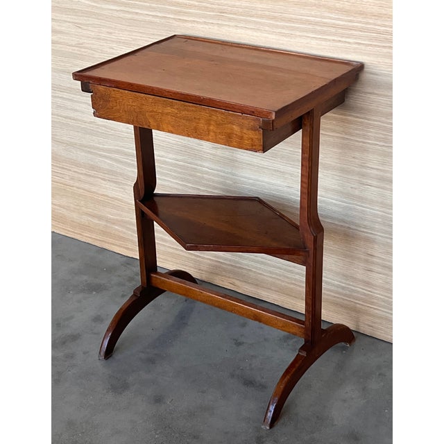 Brown French Art Nouveau Side Table or Nightstand With Drawer and Shelve For Sale - Image 8 of 11