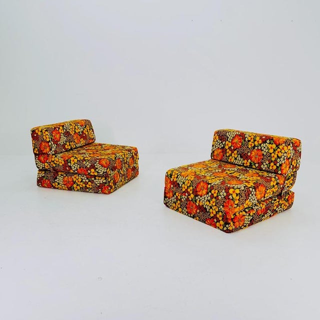 1 of 2 Mid century Space Age Lounge Chair-Bed | 1980s Floral Pattern Germany Add a bold retro touch to your space with...