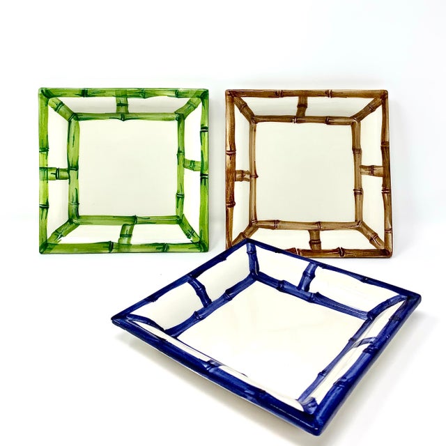 Italian Fret Rim Tray — Italian Hand-Painted Ceramic, Bamboo Motif, Natural For Sale - Image 3 of 3