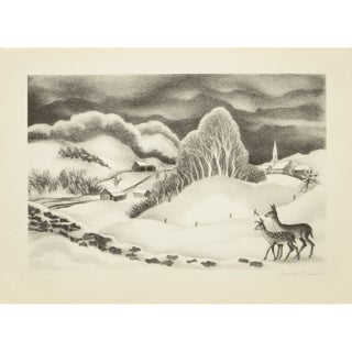 1939 After Ernest Fiene "Winter Evening", First Edition Period Offset Lithograph For Sale