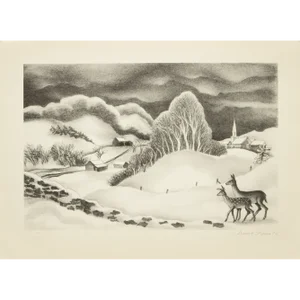1939 After Ernest Fiene "Winter Evening", First Edition Period Offset Lithograph