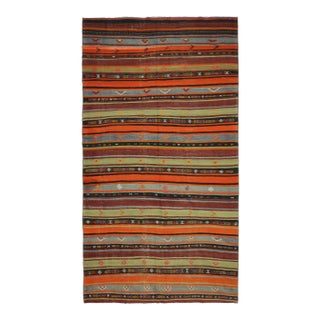 Vintage Turkish Oushak Handmade Cotton Orange Wool Kilim Area Rug For Sale