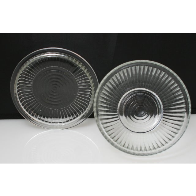 Glass Early 20th Century Art Deco Round Clear Glass Ribbed Lidded Refrigerator Dish Bullseye Flat Top For Sale - Image 7 of 9