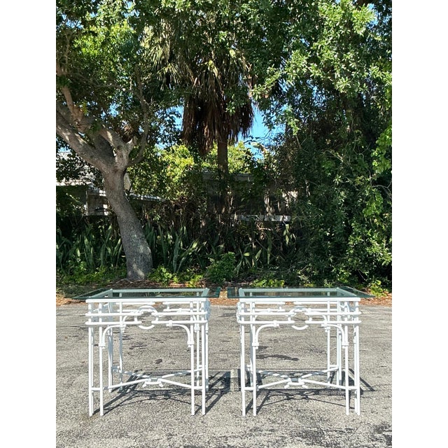 Metal Vintage Regency Wrought Iron Side Tables - a Pair For Sale - Image 7 of 9