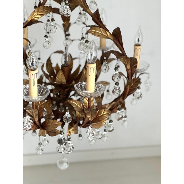 Vintage Chandelier with Crystal Drops and Gilded Brass, 1950s For Sale - Image 6 of 14