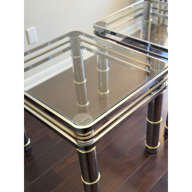 1960s-1970s Romeo Rega Pair of Vintage MCM Chrome & Brass Glass Side Tables For Sale - Image 9 of 12