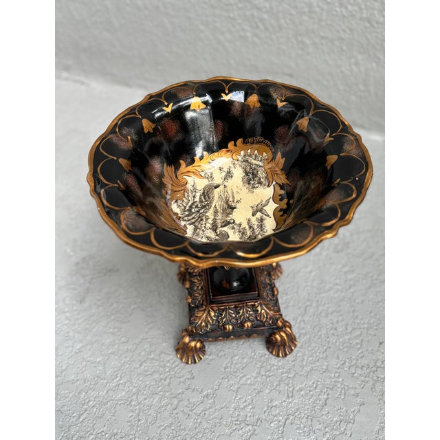 Black and Gold Decorative Pedestal Bowl For Sale - Image 12 of 15