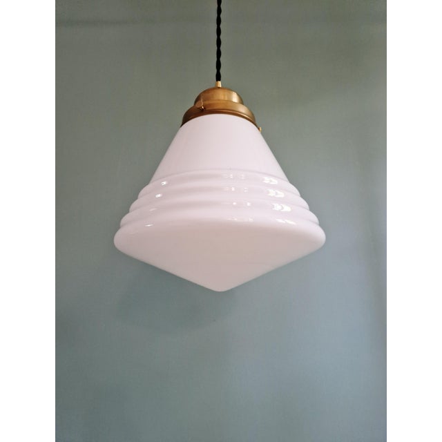Philips Art Deco Pendant Light in Conical White Opaline Glass from Philips, 1930 For Sale - Image 4 of 13