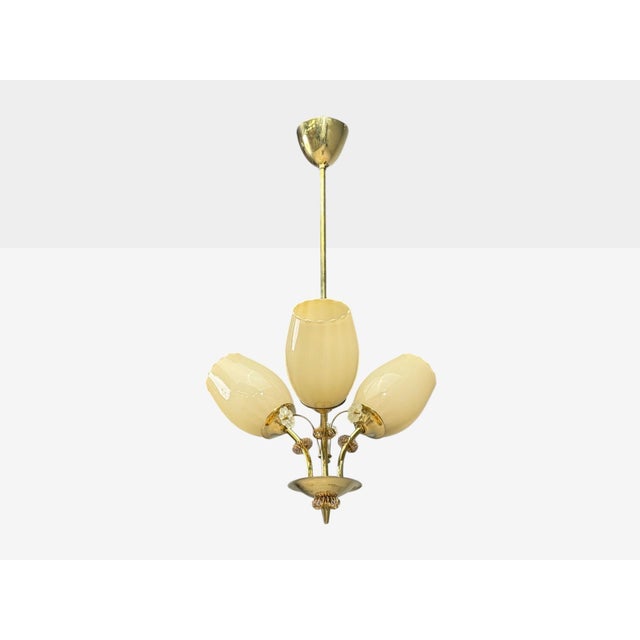 Itsu, Finnish Modern, Snowflake Chandelier, Brass, Glass, Finland, 1950s For Sale In New York - Image 6 of 15