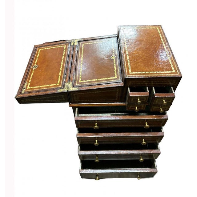 Regency Leather Chest Desk For Sale - Image 6 of 9